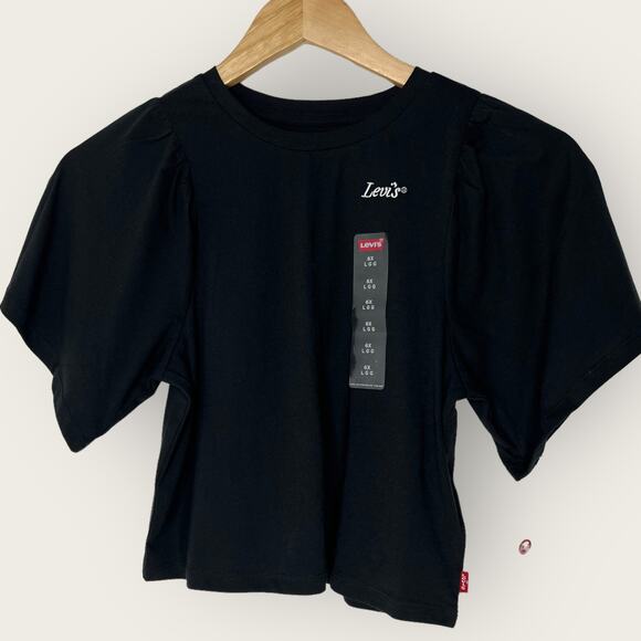Levi’s Girls Cropped Graphic Tee Shirt | Large 6x Black Boxy Relaxed Fit Casual - Picture 2 of 6
